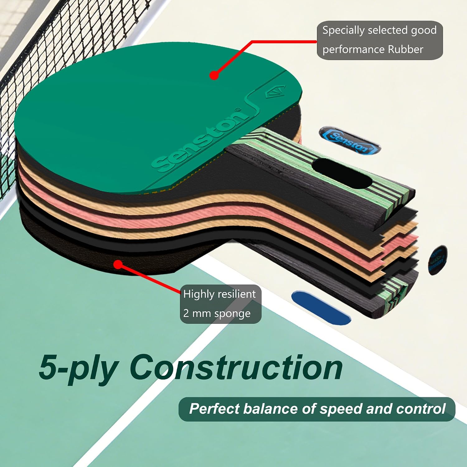 5겹 목재 탁구 세트 4개 – 2mm 스펀지가 있는 고 - Table Tennis Reference 리뷰 및 가격